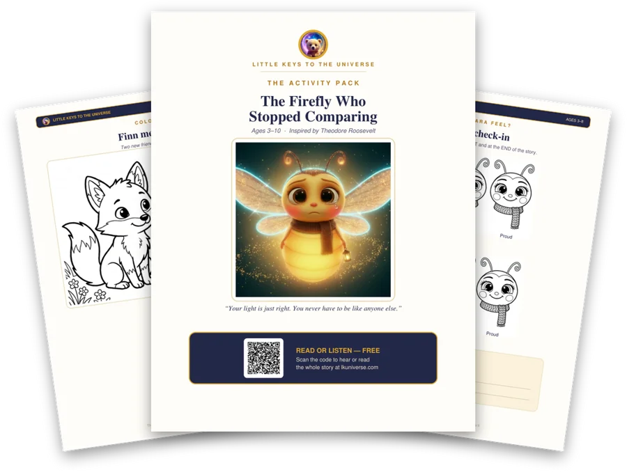 The Firefly Who Stopped Comparing printable activity pack: cover, coloring page and activity pages