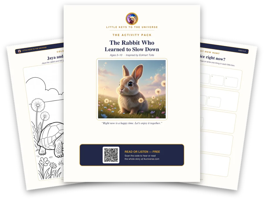 The Rabbit Who Learned to Slow Down printable activity pack: cover, coloring page and activity pages