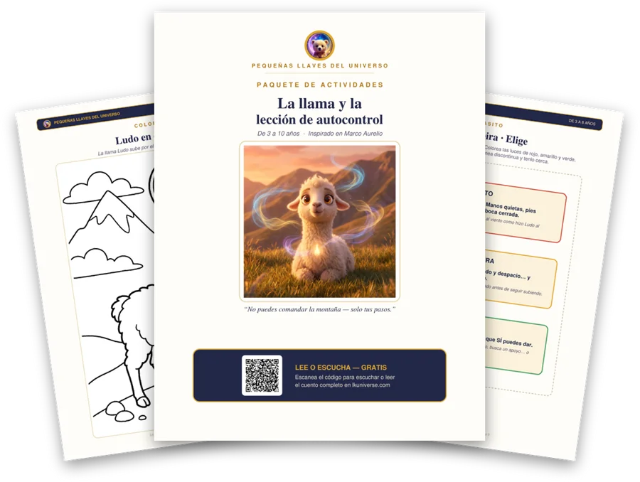La llama y la lección del autocontrol paquete de actividades imprimible: portada, página para colorear y actividades