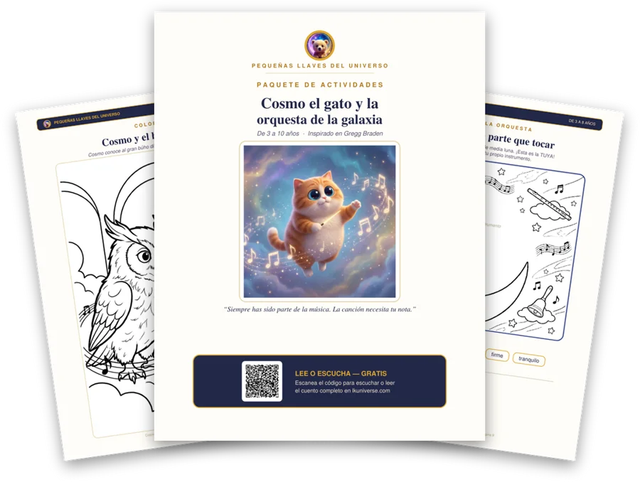 Cosmo el gato y la orquesta galáctica paquete de actividades imprimible: portada, página para colorear y actividades