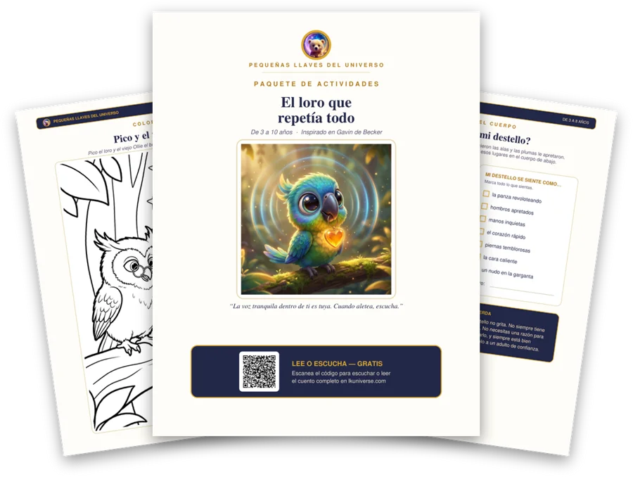 El loro que repetía todo paquete de actividades imprimible: portada, página para colorear y actividades