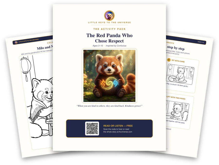 The Red Panda Who Chose Respect printable activity pack: cover, coloring page and activity pages