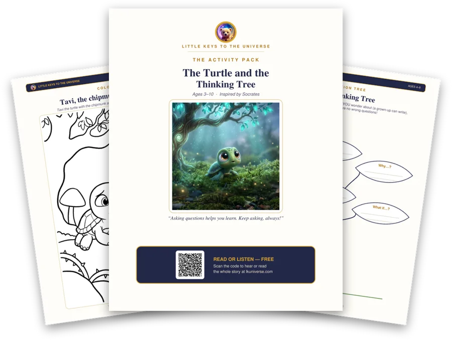 The Turtle and the Thinking Tree printable activity pack: cover, coloring page and activity pages