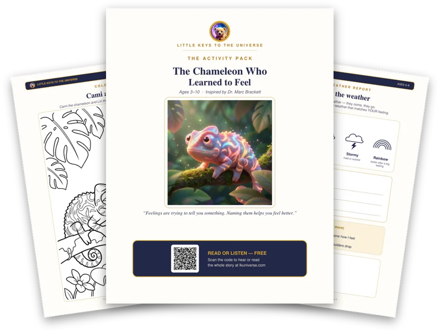 The Chameleon Who Learned to Feel printable activity pack: cover, coloring page and activity pages