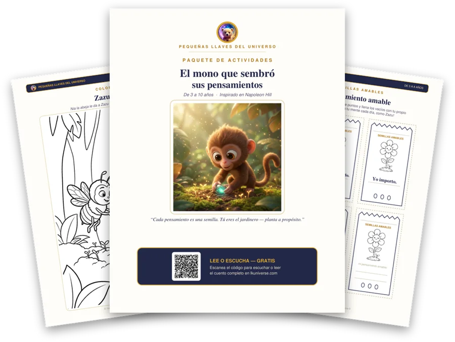 El mono que sembró sus pensamientos paquete de actividades imprimible: portada, página para colorear y actividades